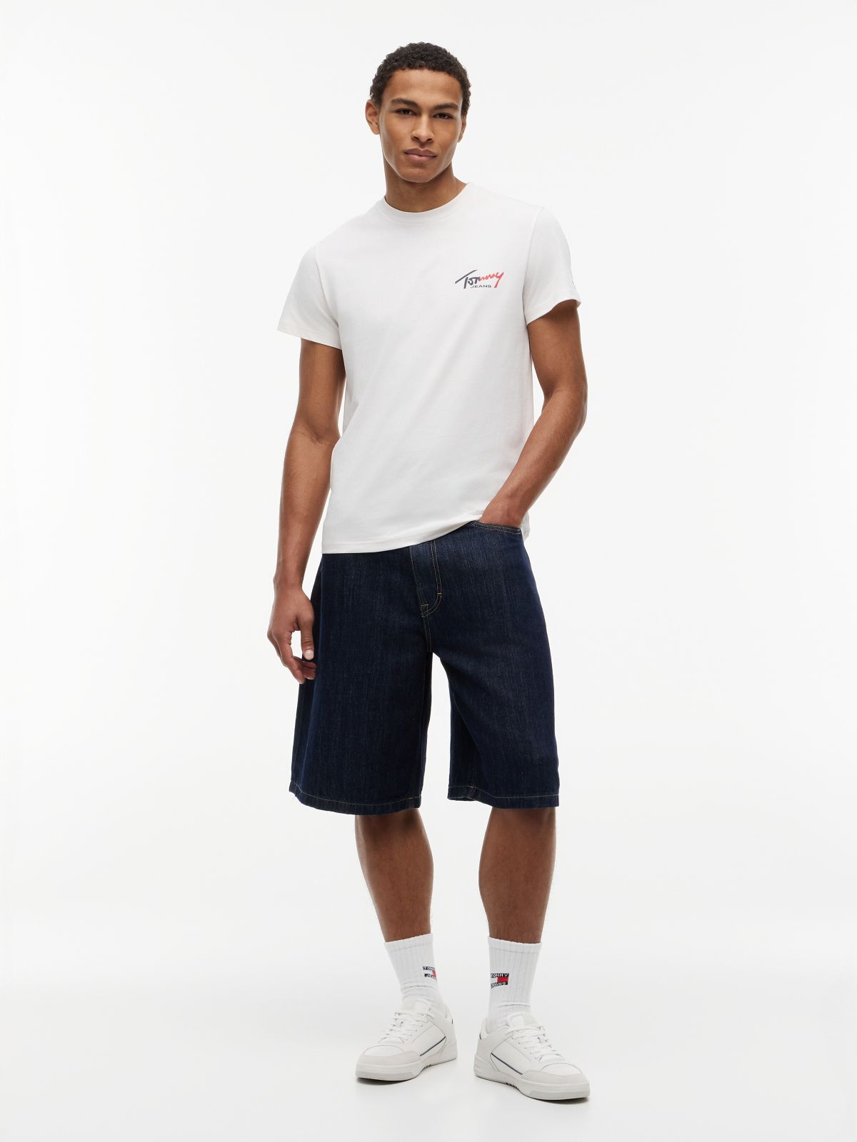Theo Loose Denim Shorts With Linen — Blue