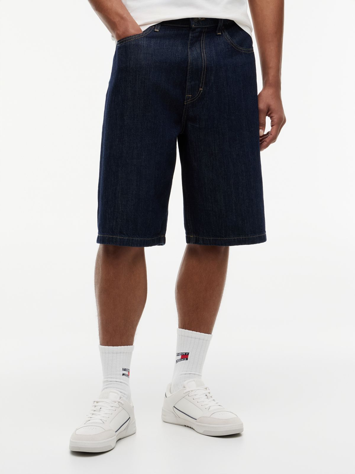 Theo Loose Denim Shorts With Linen — Blue