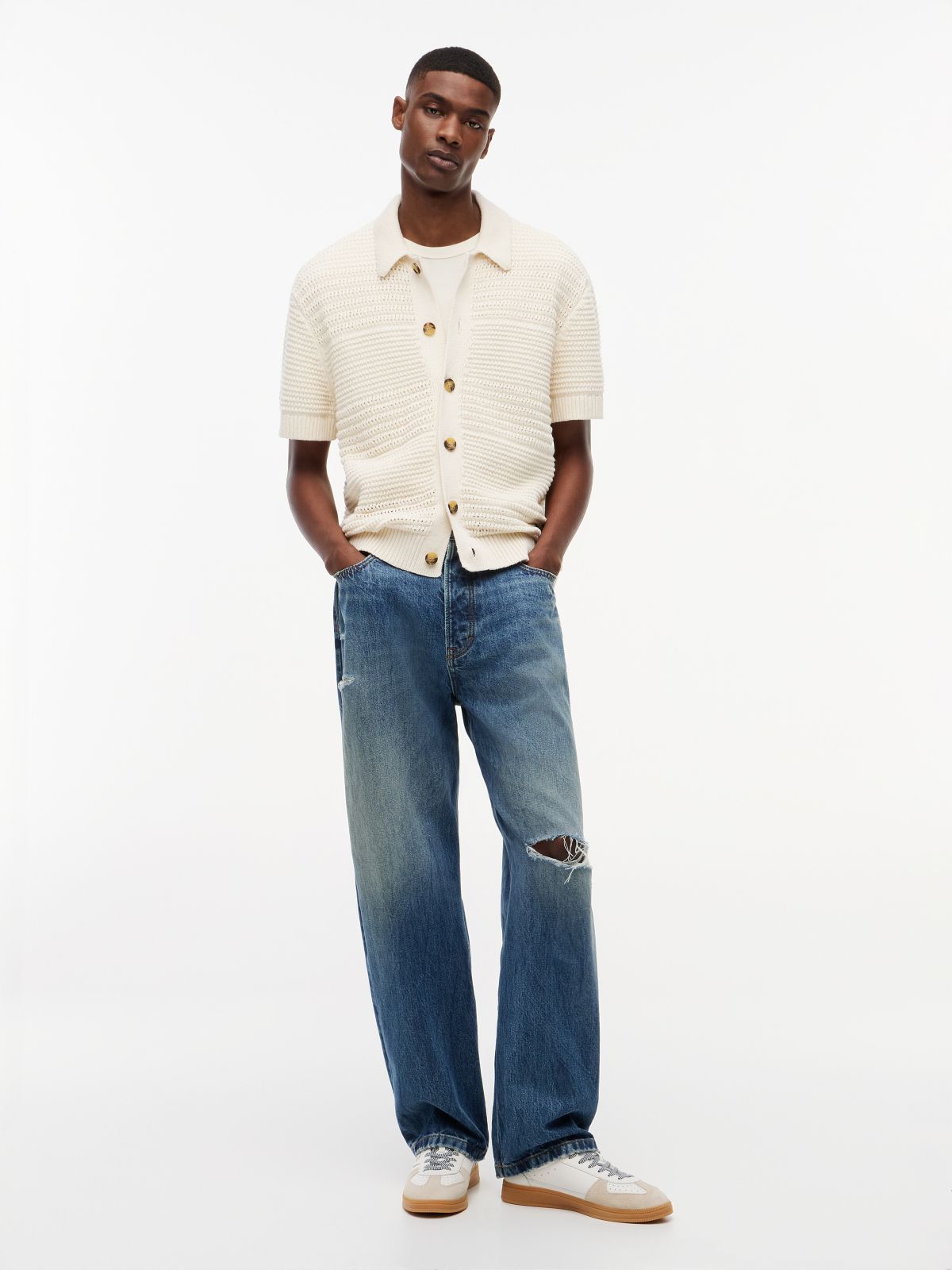 Tommy Badge Woven Short Sleeve Shirt — Beige