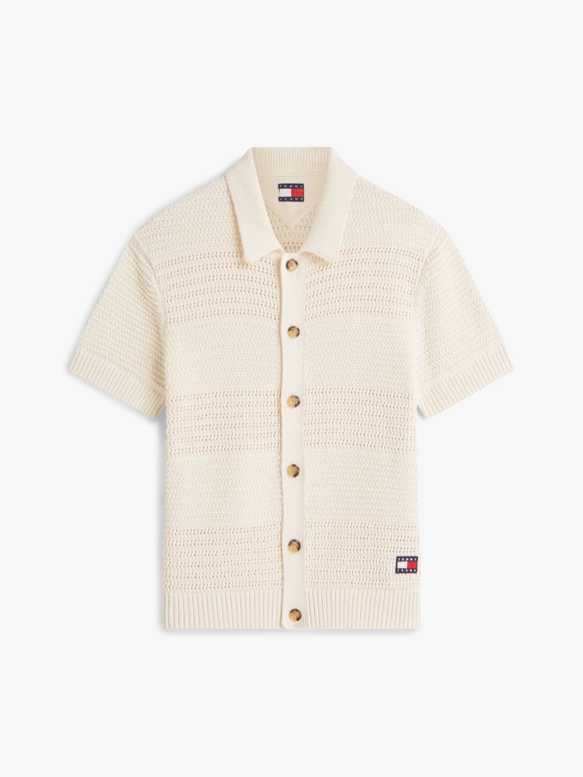 Tommy Badge Woven Short Sleeve Shirt — Beige