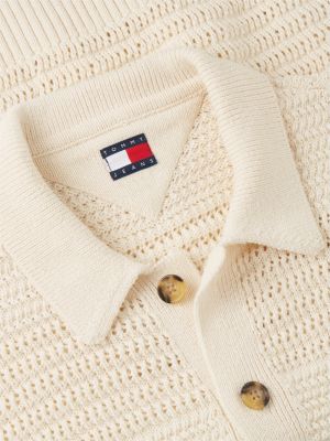 beige tommy badge gewebtes kurzarmhemd für herren - tommy jeans