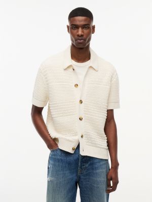 beige tommy badge woven short sleeve shirt for men tommy jeans