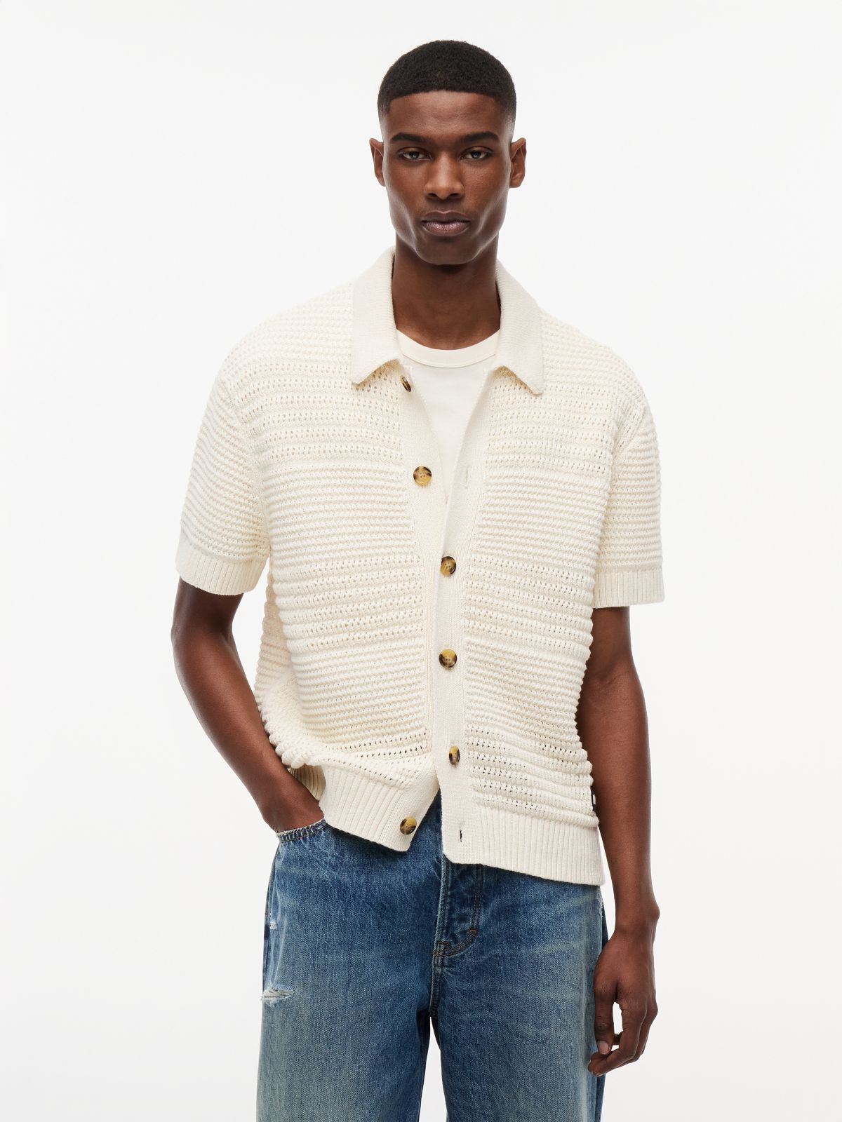 Tommy Badge Woven Short Sleeve Shirt — Beige