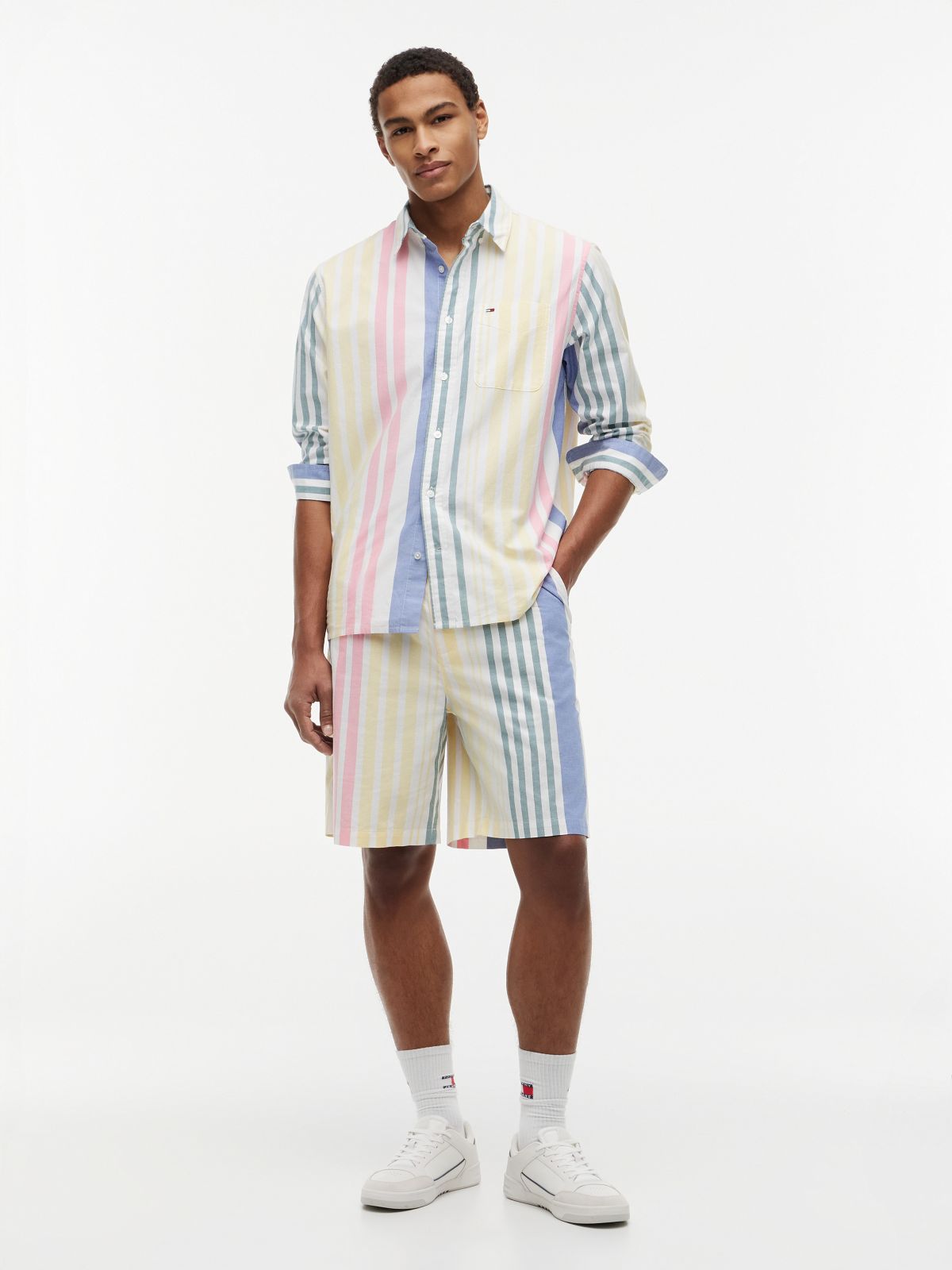 Mixed Stripe Oxford Shorts — Multi