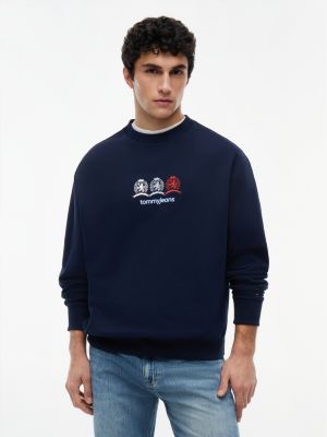 blue repeat crest logo relaxed sweatshirt for men tommy jeans