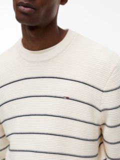 Tommy Flag Stripe Slim Crew Neck Jumper — White 3