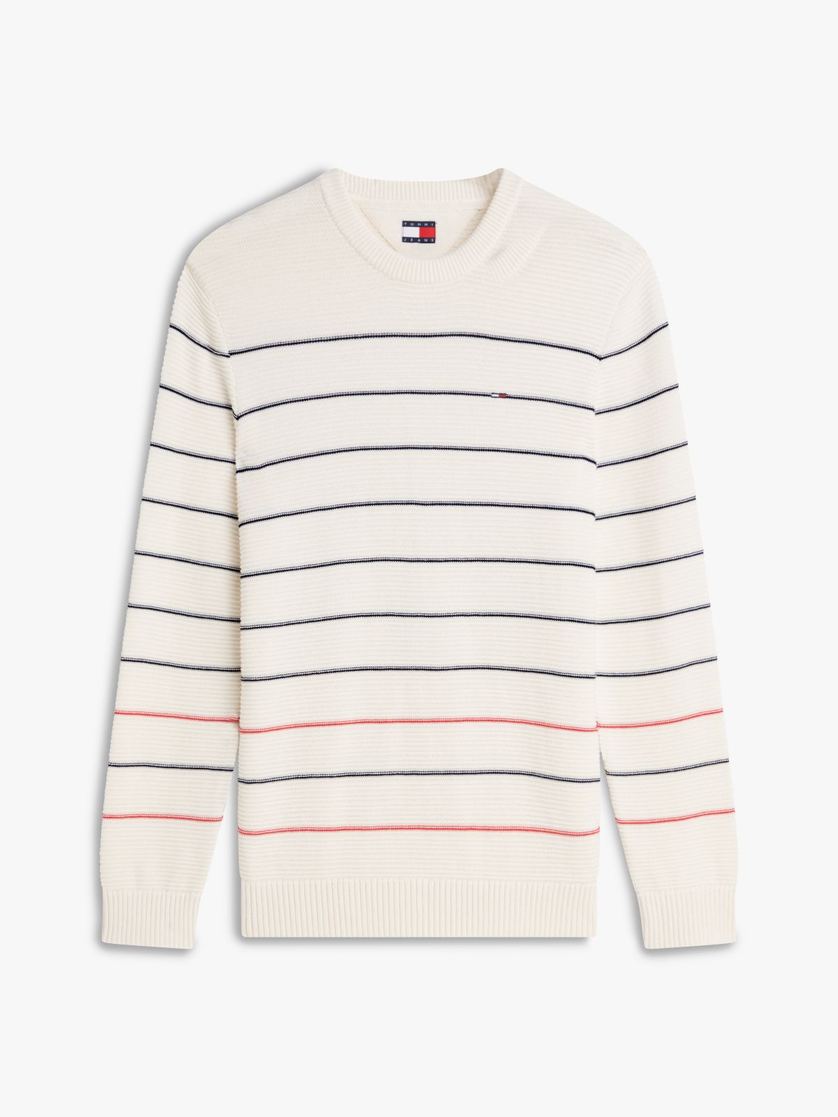 Tommy Flag Stripe Slim Crew Neck Jumper — White