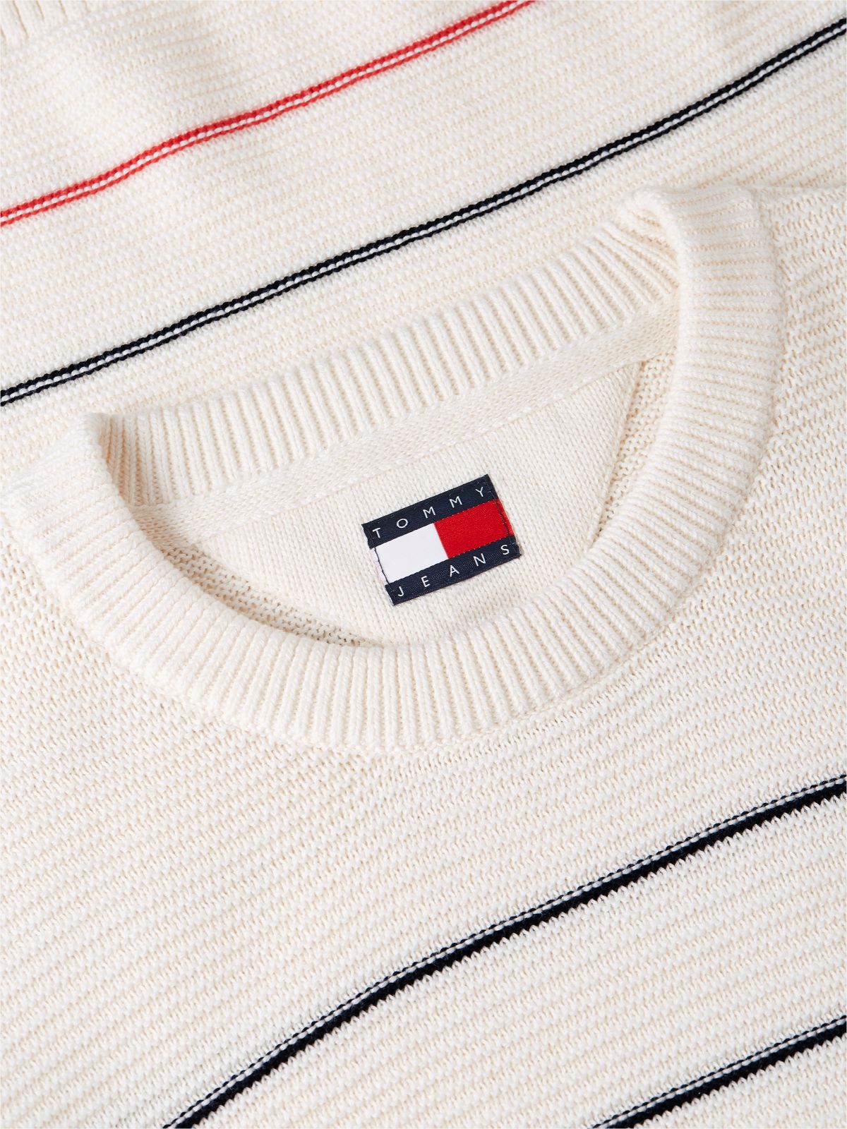 Tommy Flag Stripe Slim Crew Neck Jumper — White