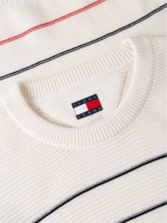 Tommy Flag Stripe Slim Crew Neck Jumper — White 6
