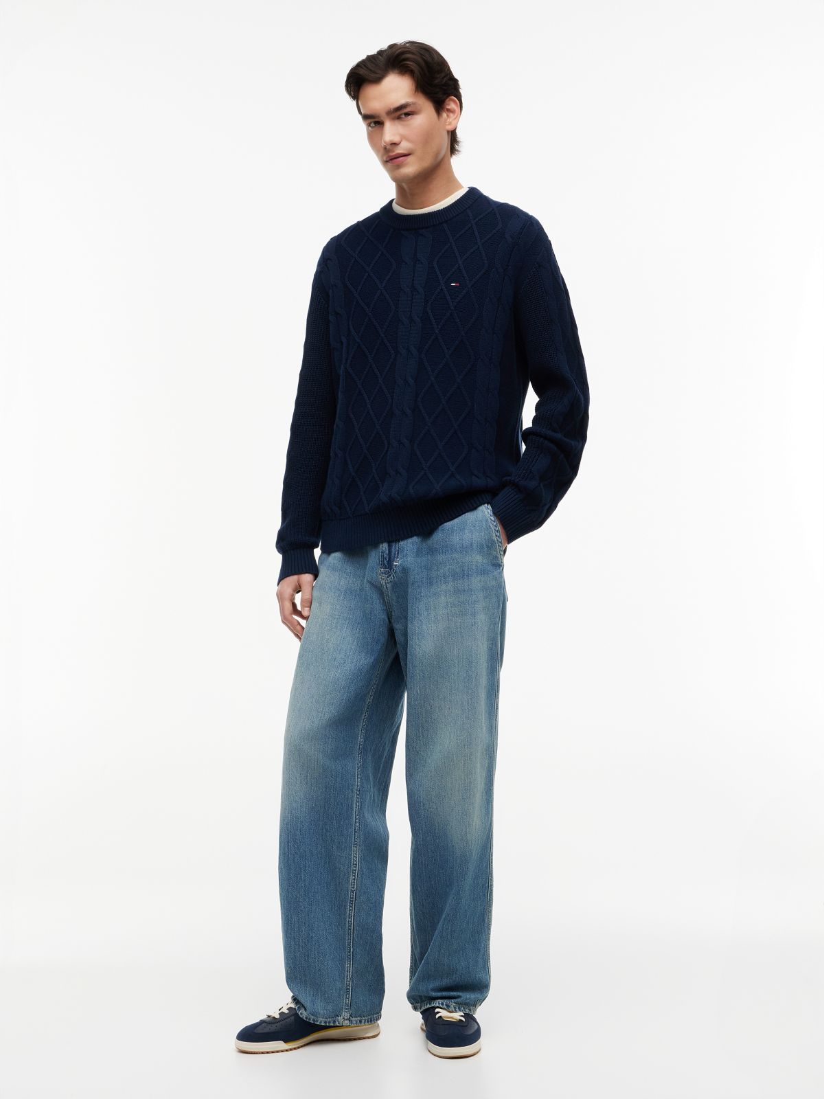 Tommy Flag Cable Knit Jumper — Blue