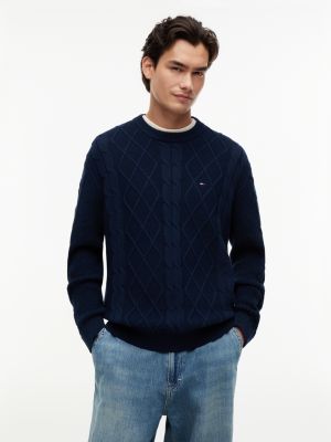 blue tommy flag cable knit jumper for men tommy jeans