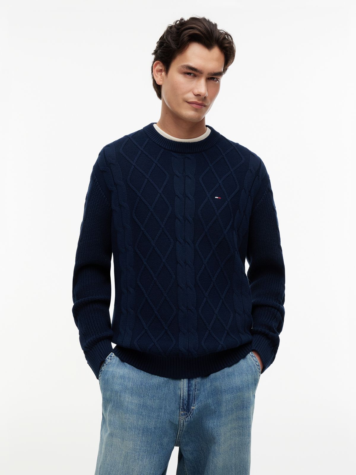 Tommy Flag Cable Knit Jumper — Blue