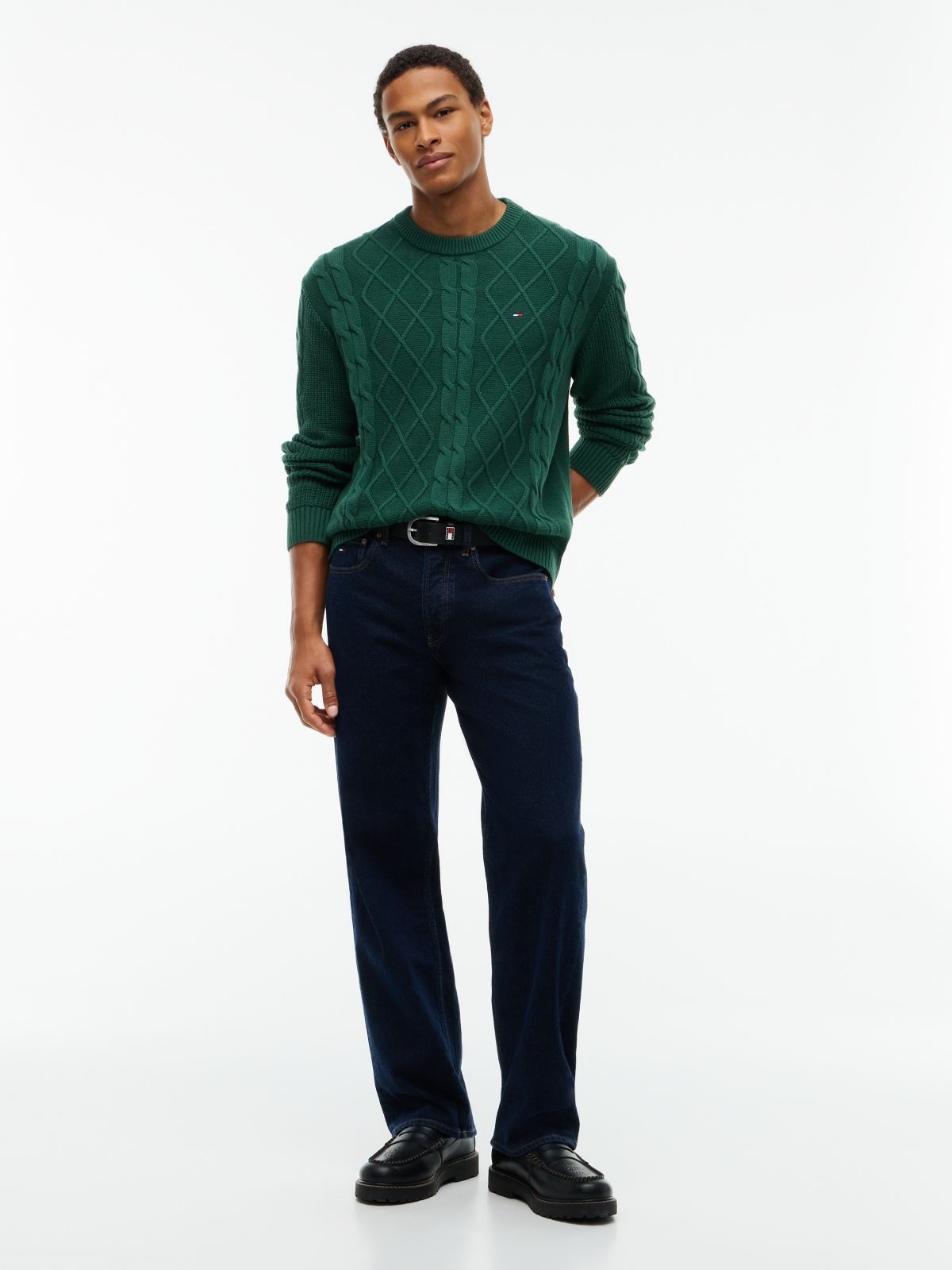 Tommy Flag Cable Knit Jumper — Green