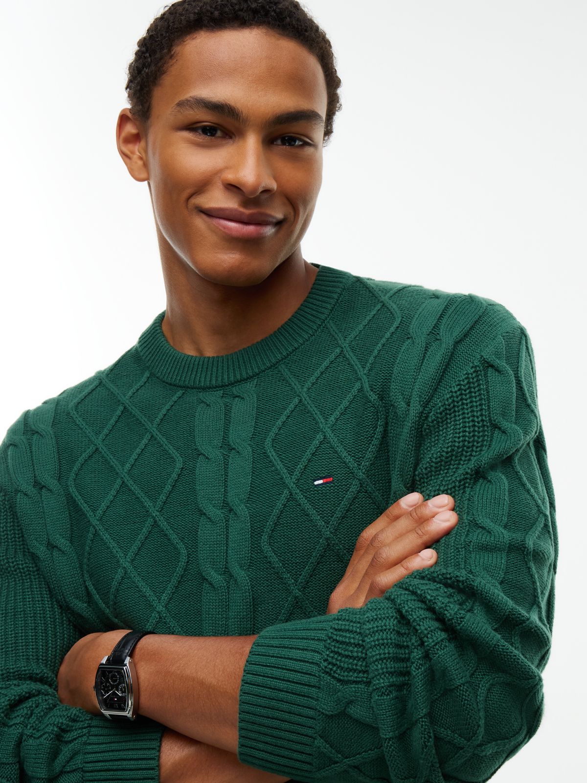 Tommy Flag Cable Knit Jumper — Green