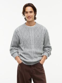 Tommy Flag Cable Knit Jumper — Grey 1