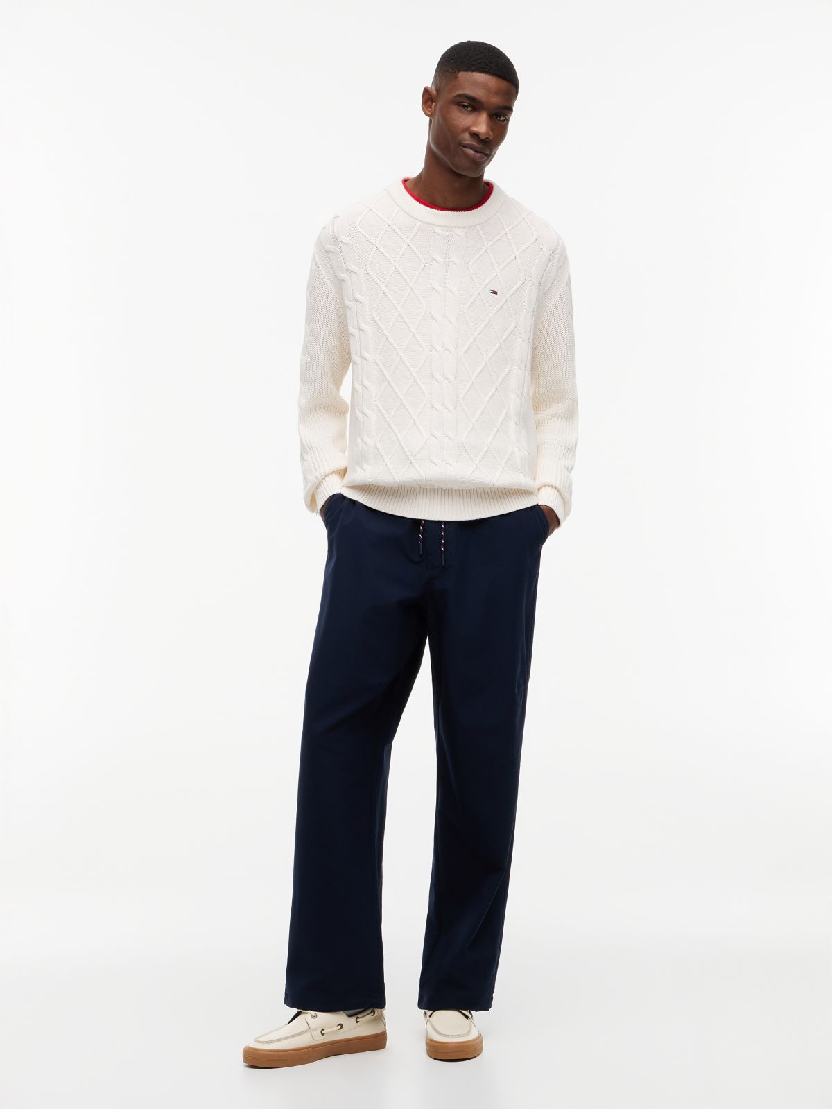 Tommy Flag Cable Knit Jumper — White