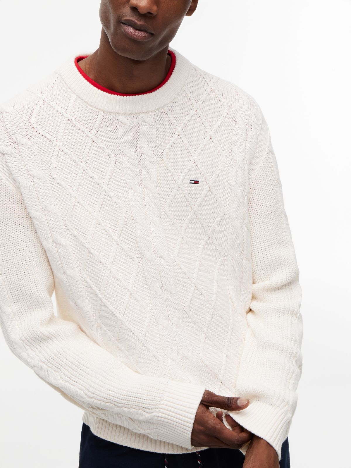 Tommy Flag Cable Knit Jumper — White