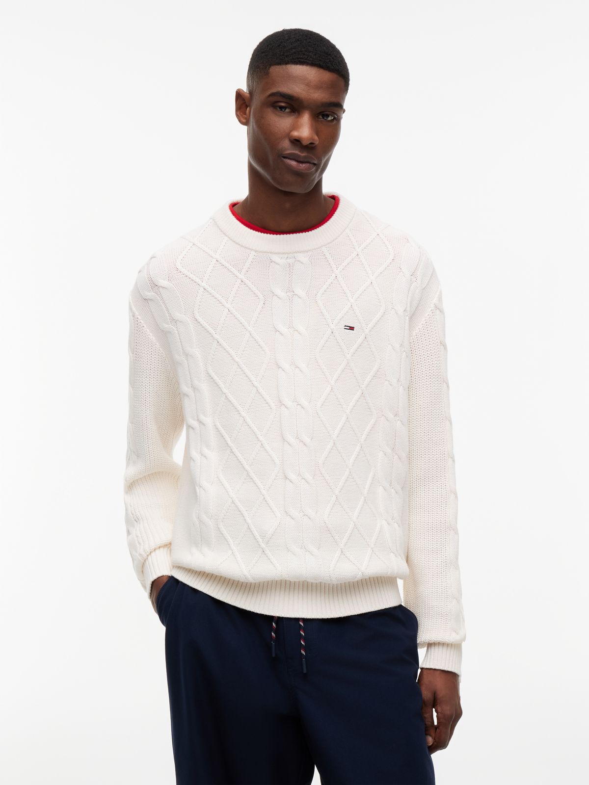 Tommy Flag Cable Knit Jumper — White