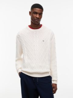 Tommy Flag Cable Knit Jumper — White 1