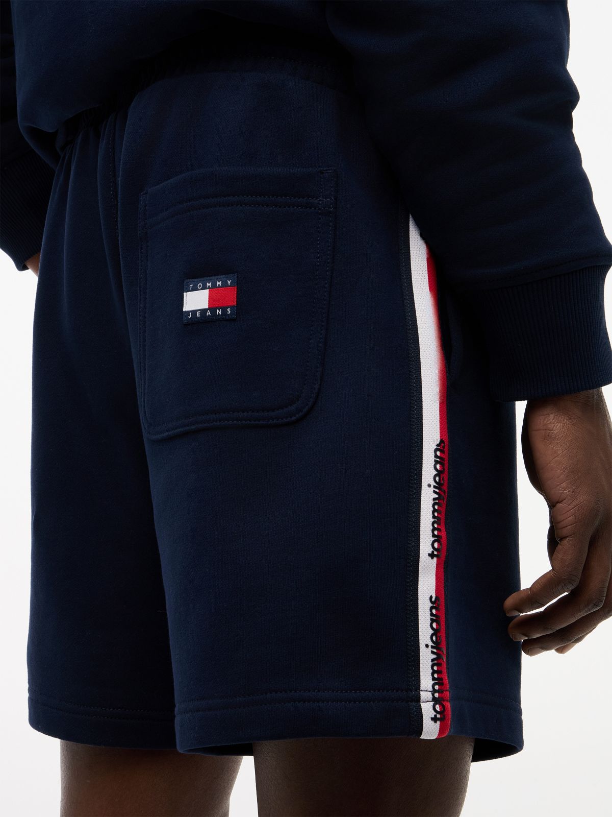 Global Stripe Logo Tape Sweat Shorts — Blue
