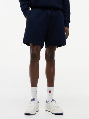 blue global stripe logo tape sweat shorts for men tommy jeans