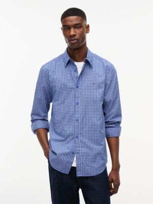 blue regular fit pattern poplin shirt for men tommy jeans