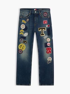 denim otis regular straight jeans met meerdere logo's voor heren - tommy jeans