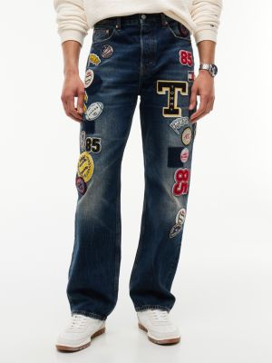 denim otis regular straight jeans met meerdere logo's voor heren - tommy jeans