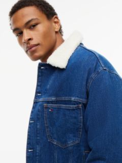 Teddy Collar Denim Trucker Jacket — Black 3