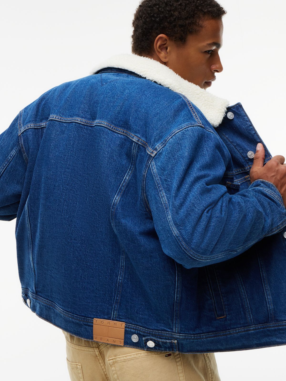 Teddy Collar Denim Trucker Jacket — Black