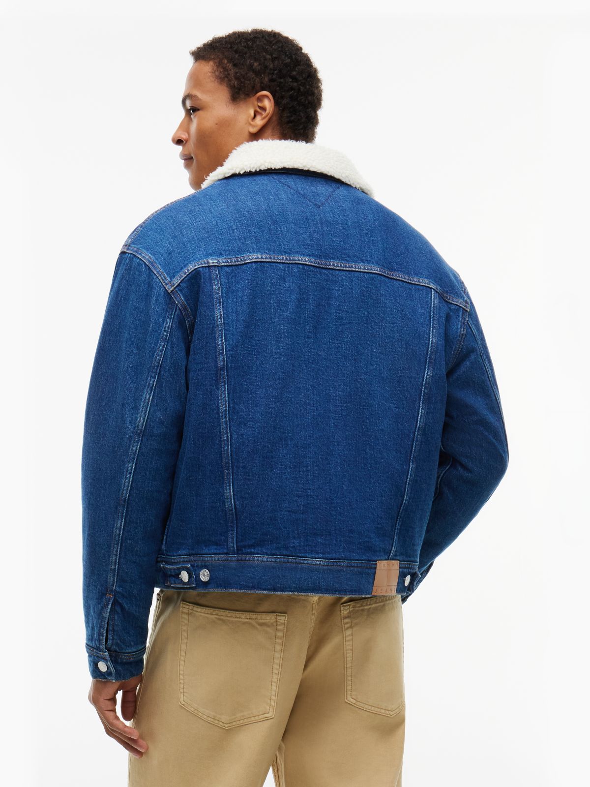 Teddy Collar Denim Trucker Jacket — Black