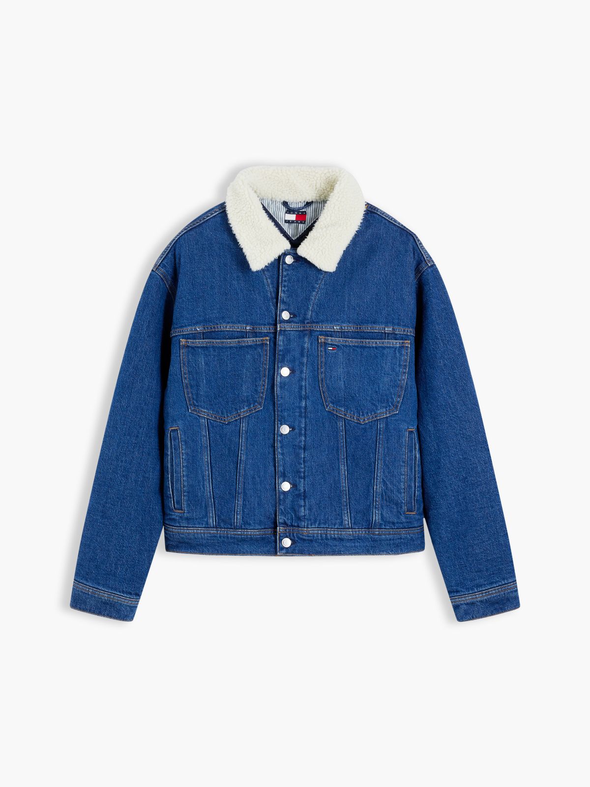 Teddy Collar Denim Trucker Jacket — Black