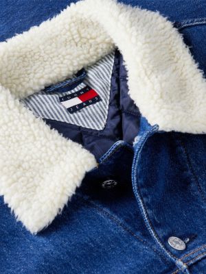 zwart denim truckerjack met teddy kraag voor heren - tommy jeans