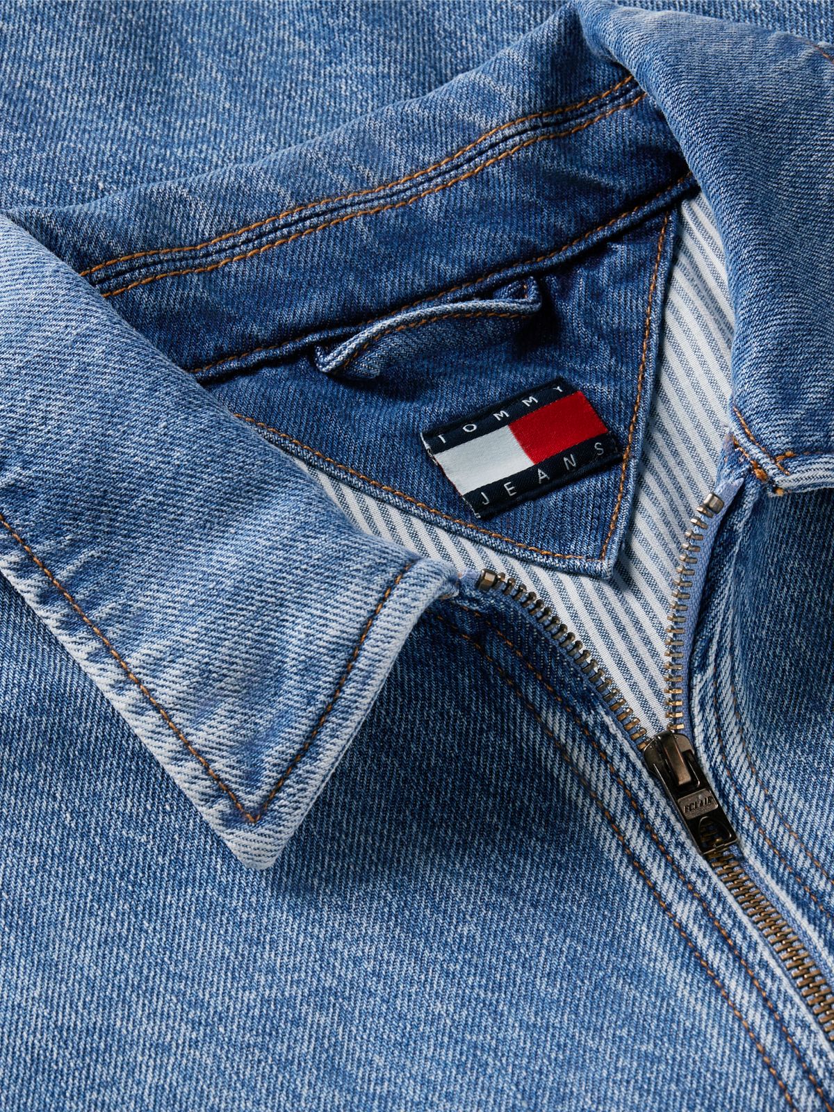 Faded Denim Relaxed Harrington Jacket — Blue