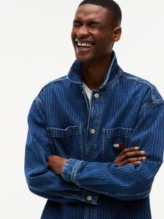 Stripe Relaxed Denim Shirt Jacket — Blue 3