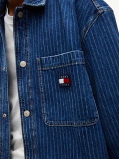 Stripe Relaxed Denim Shirt Jacket — Blue 4