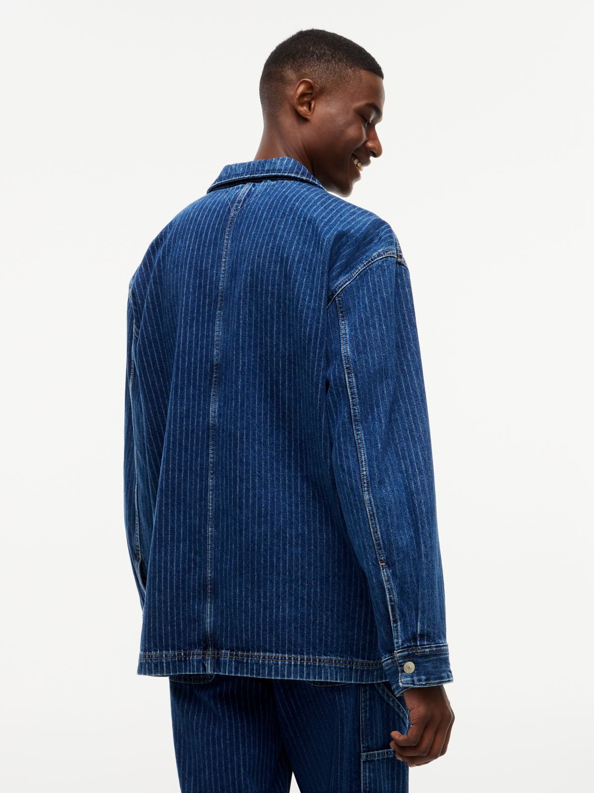 Stripe Relaxed Denim Shirt Jacket — Blue