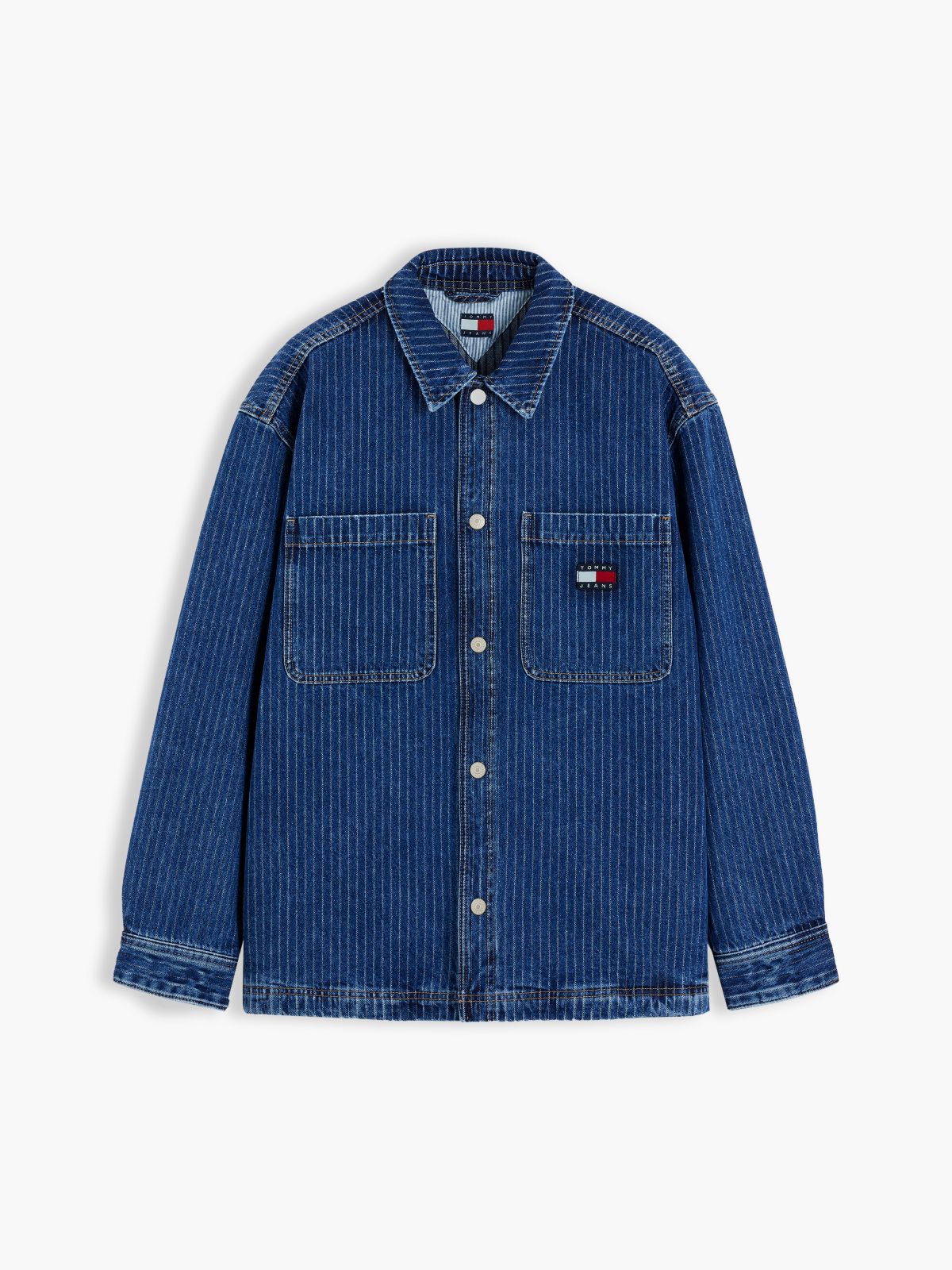 Stripe Relaxed Denim Shirt Jacket — Blue
