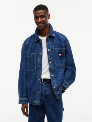 surchemise décontractée à rayures en denim denim pour hommes tommy jeans