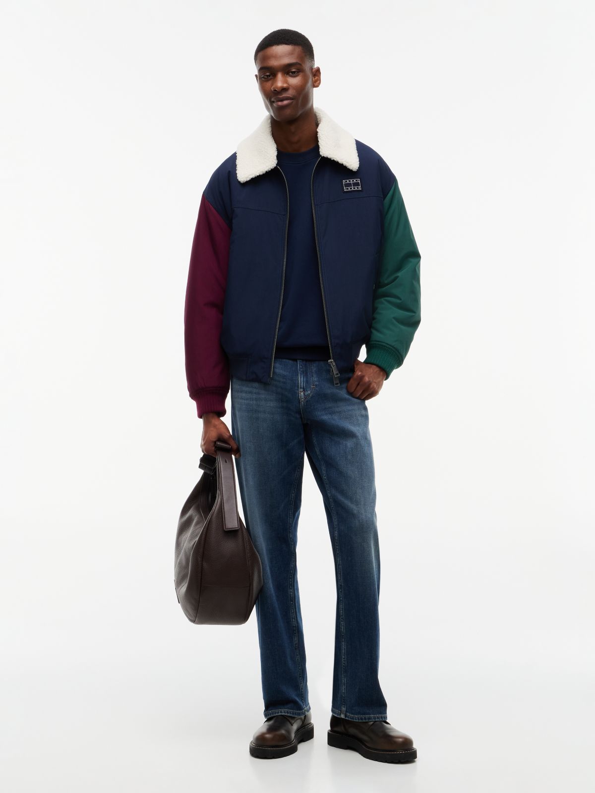Teddy Collar Relaxed Aviator Jacket — Blue