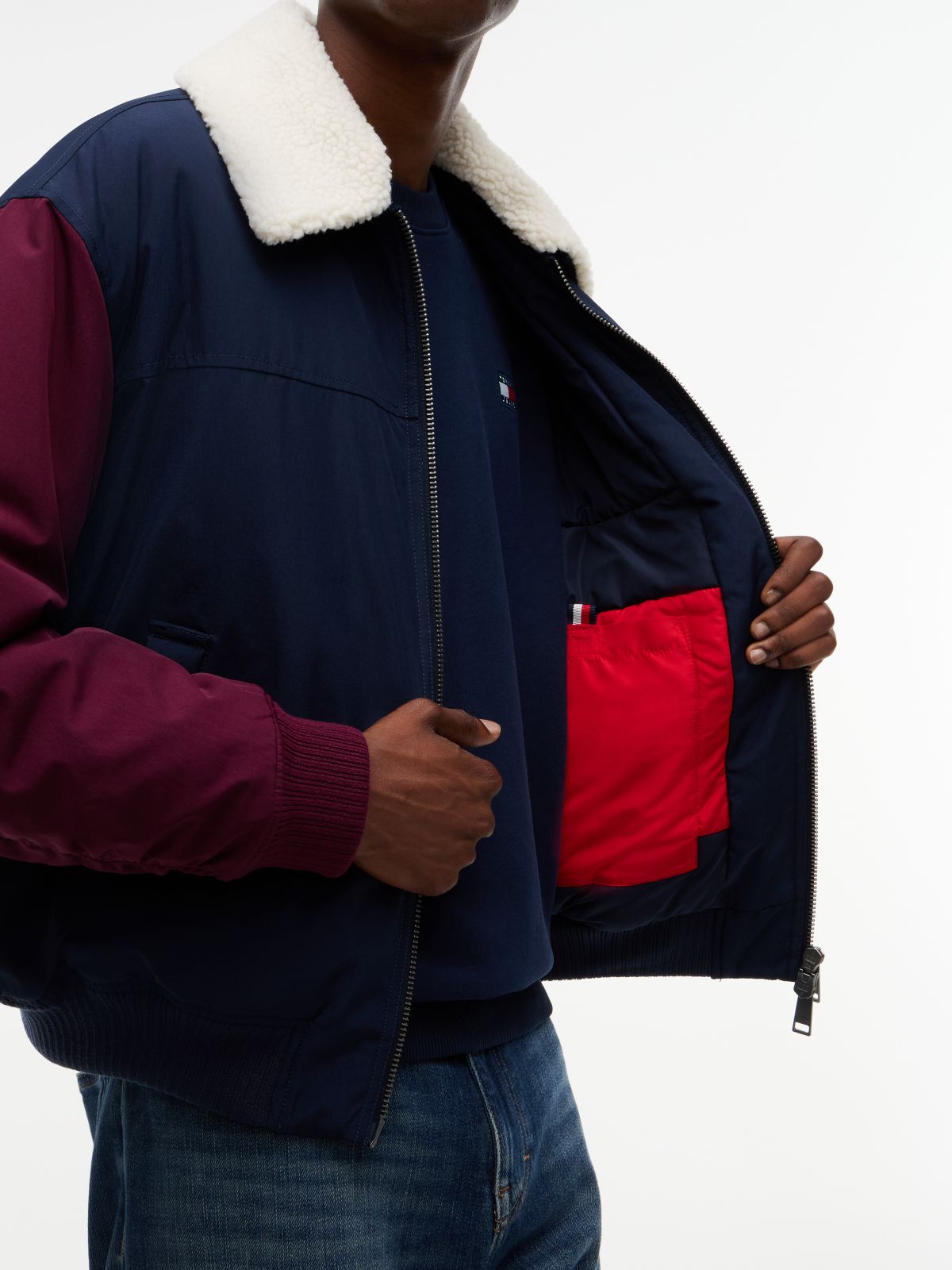 Teddy Collar Relaxed Aviator Jacket — Blue