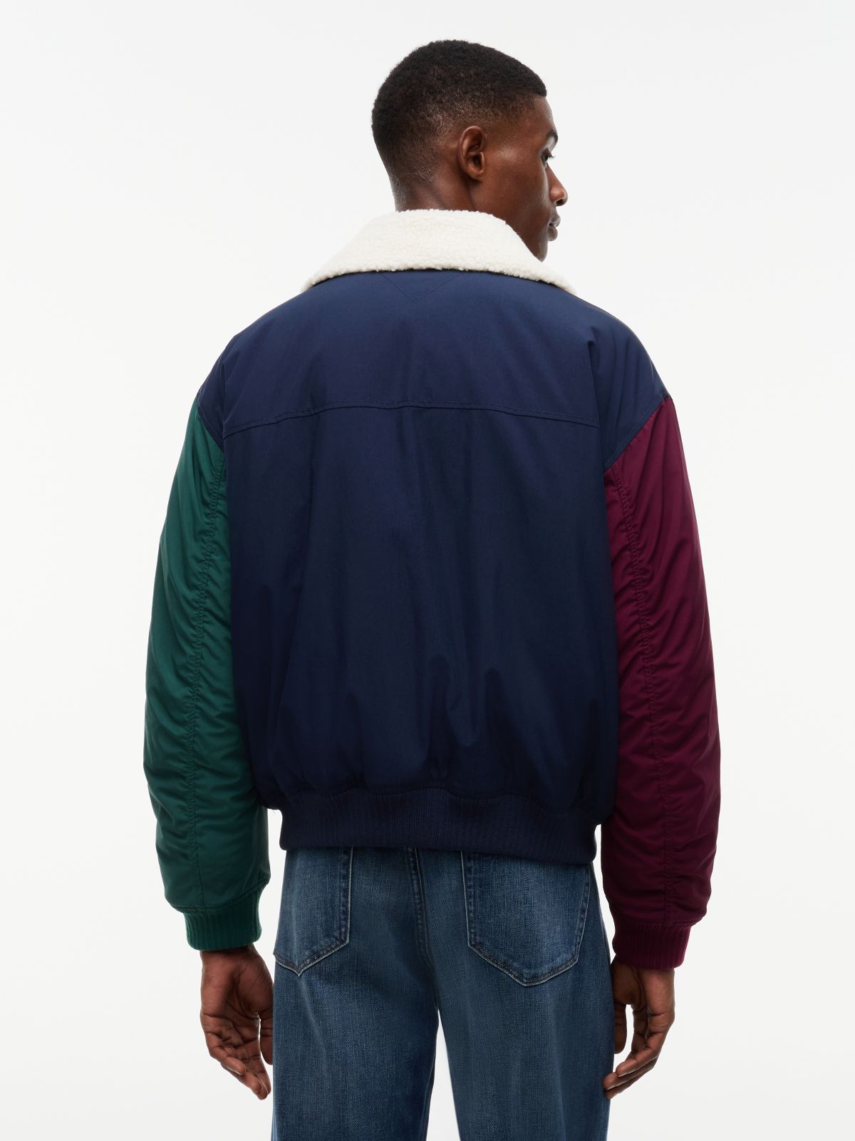 Teddy Collar Relaxed Aviator Jacket — Blue