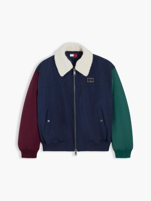 blue teddy collar relaxed aviator jacket for men tommy jeans