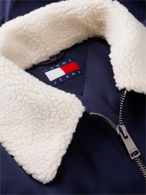 blue teddy collar relaxed aviator jacket for men tommy jeans