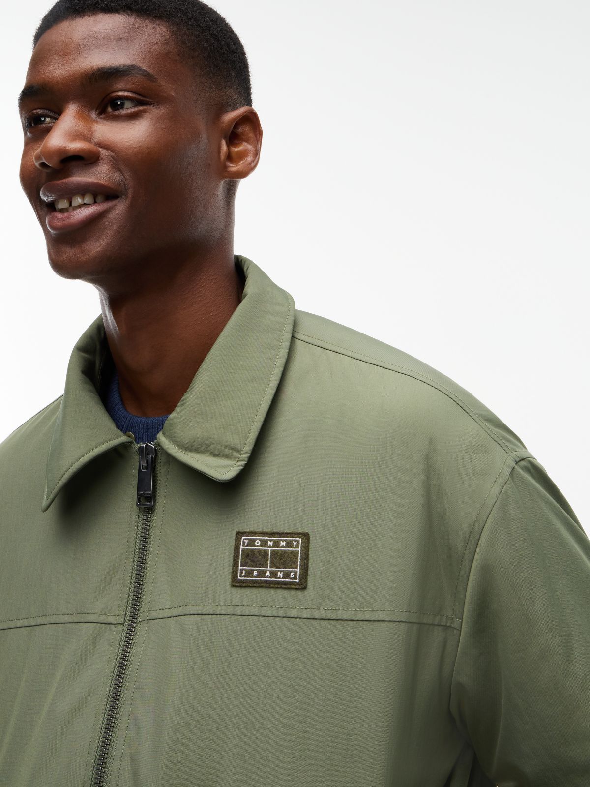 Teddy Collar Relaxed Aviator Jacket — Green
