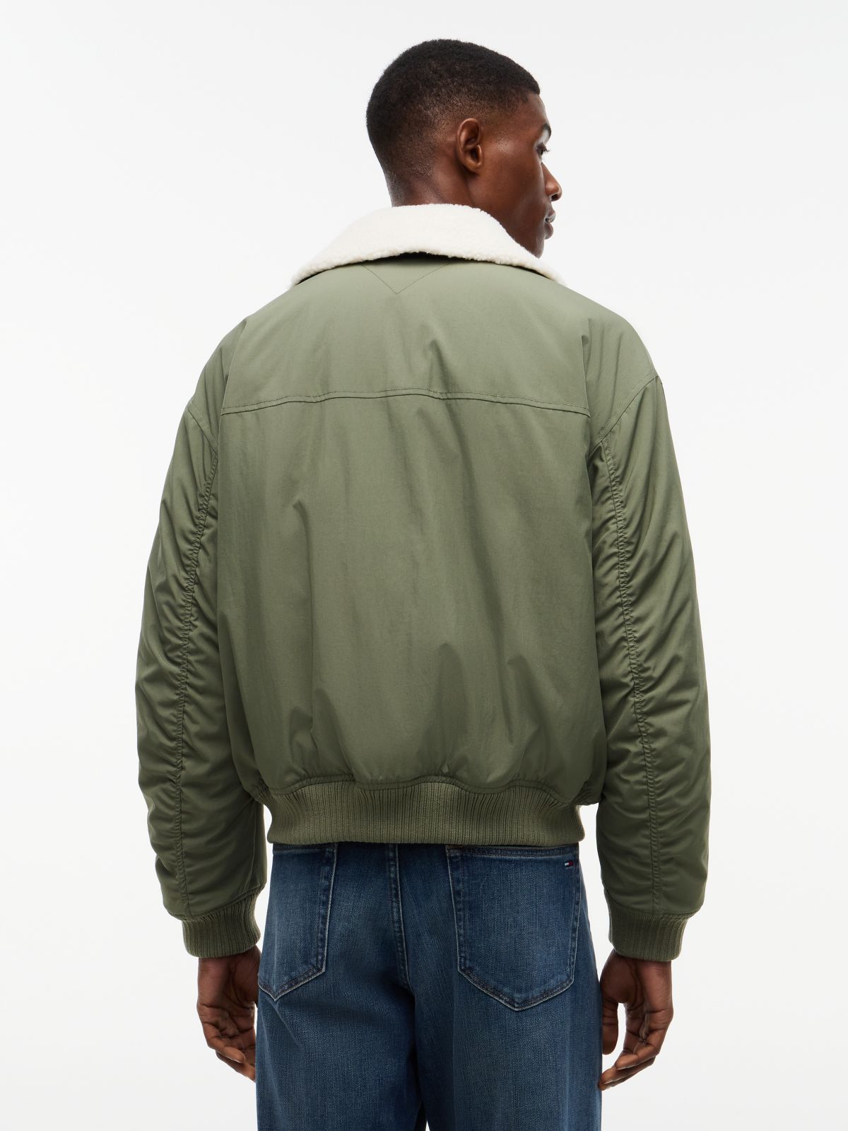 Teddy Collar Relaxed Aviator Jacket — Green