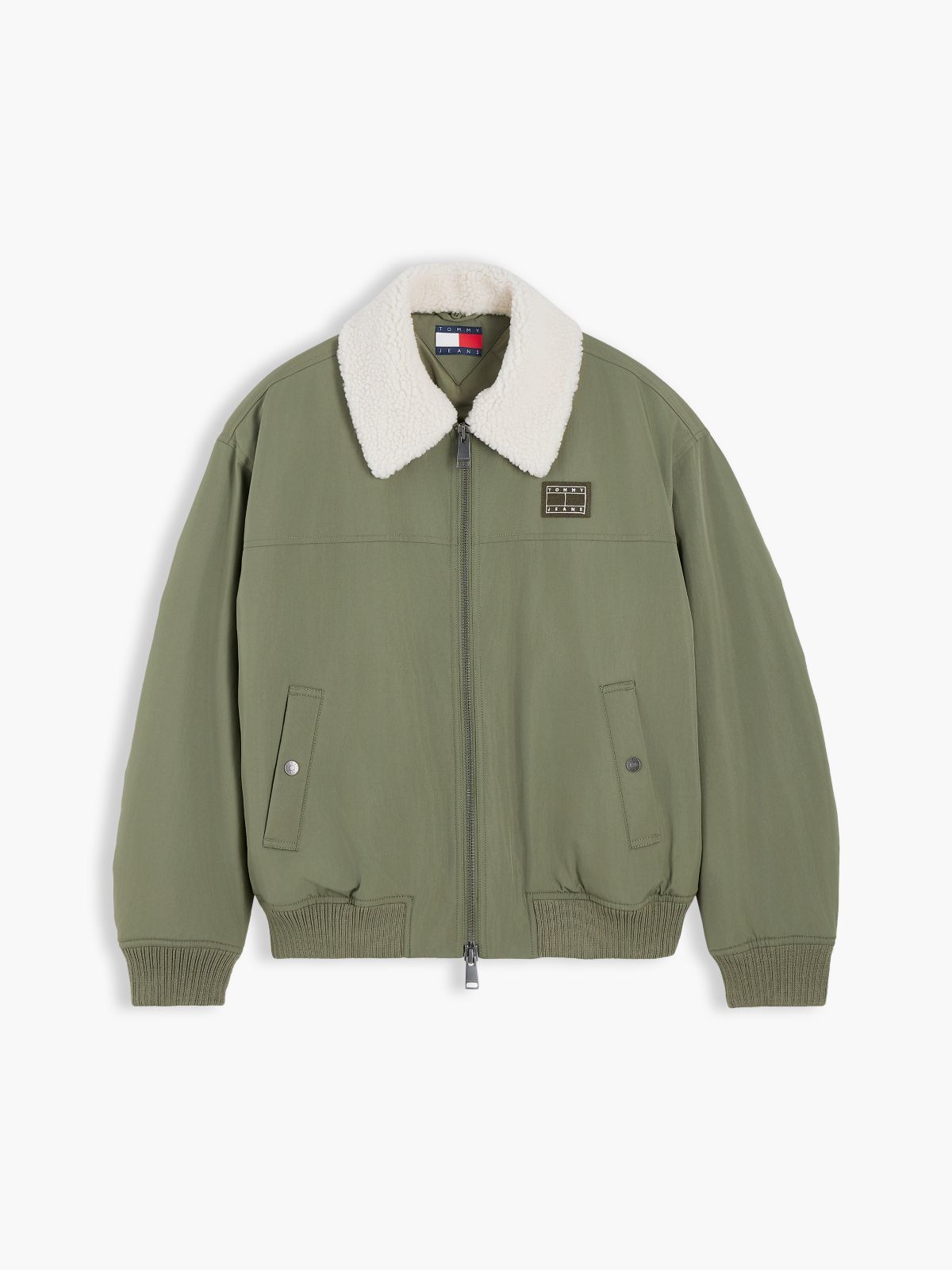 Teddy Collar Relaxed Aviator Jacket — Green