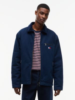 blue relaxed fit gesteppte jacke mit kragen für herren - tommy jeans