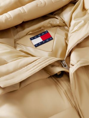 doudoune décontractée à capuche et logo beige pour hommes tommy jeans