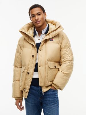 doudoune décontractée à capuche et logo beige pour hommes tommy jeans